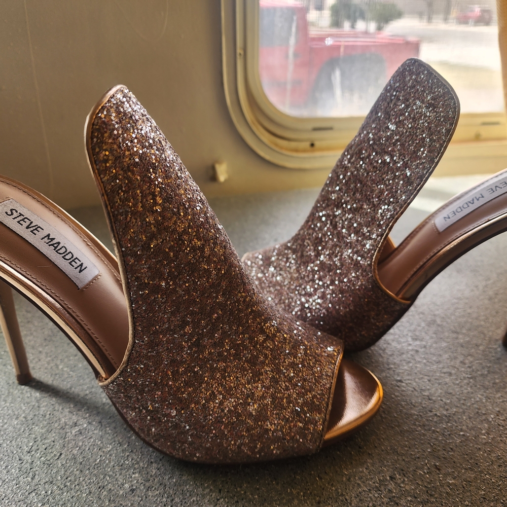 Steve Madden Glitter Peep-Toe Heels - Brown